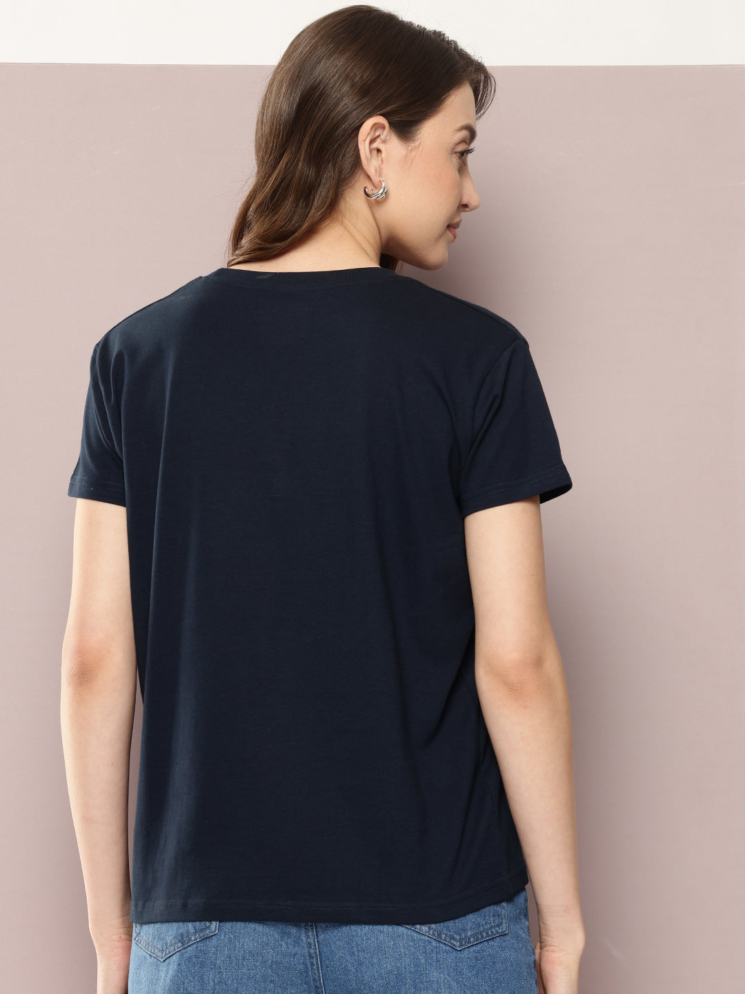 Womens Half Sleeve Round Neck Solid Boxy Fit Tshirts