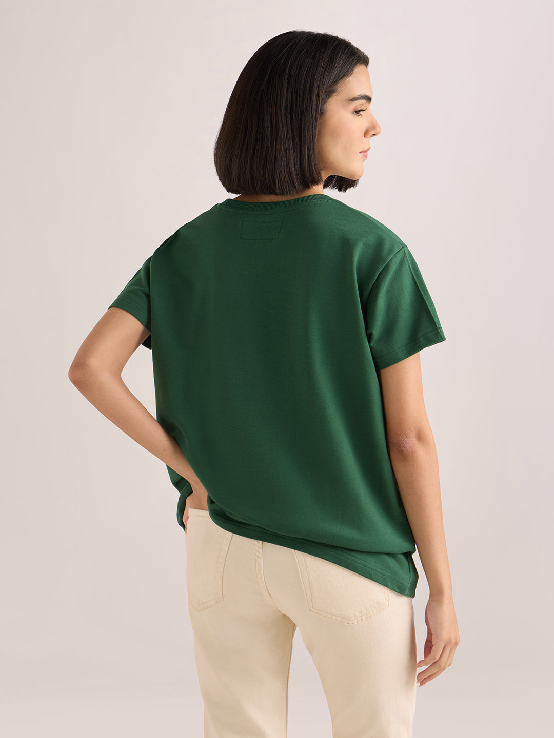 Womens Embroidery Boxy Regular Fit French Terry Cotton Tshirt