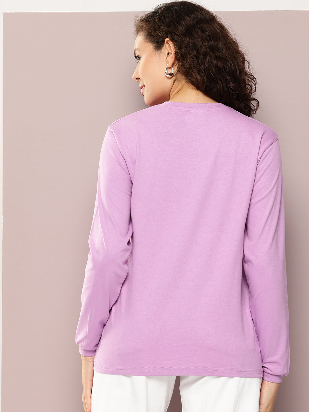 Womens Full Sleeve Round Neck Embroidered Oversized Fit Tshirts