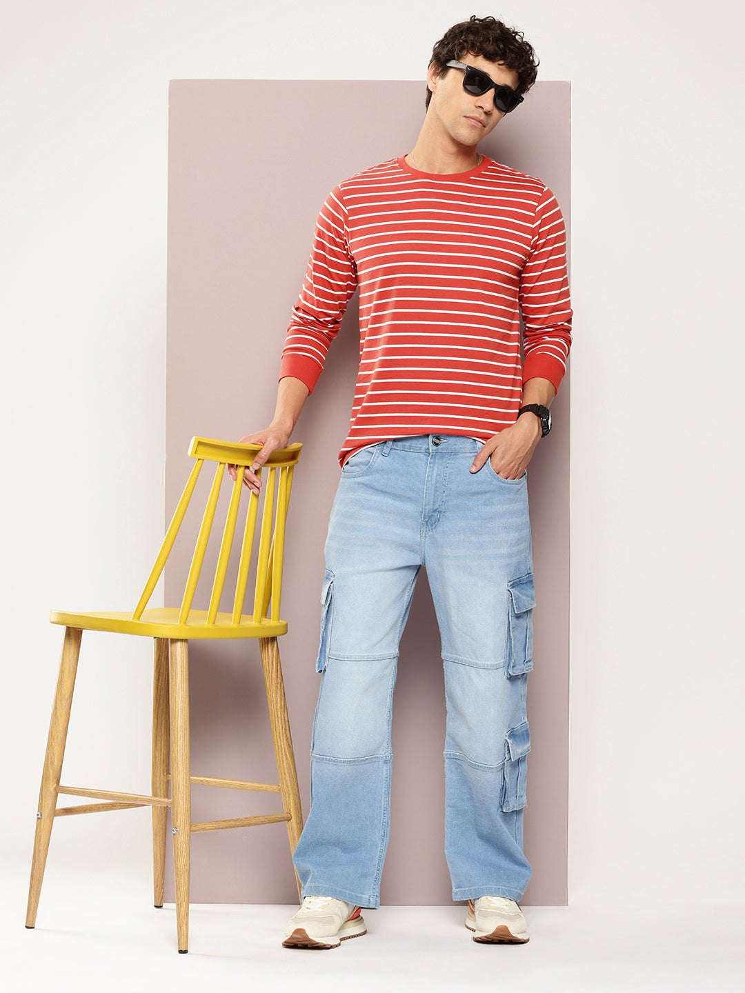 Mens Full Sleeve Round Neck All-Over Striped Regular Fit Tshirts