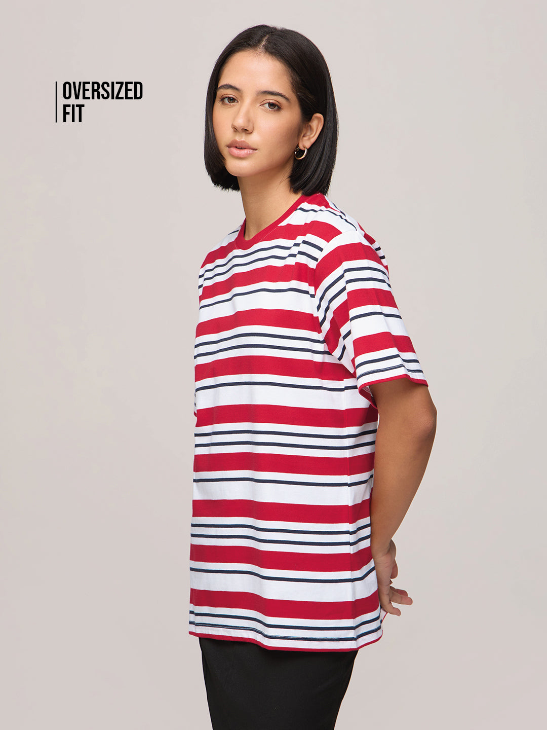 Womens Striped Oversized Fit Cotton T-Shirt