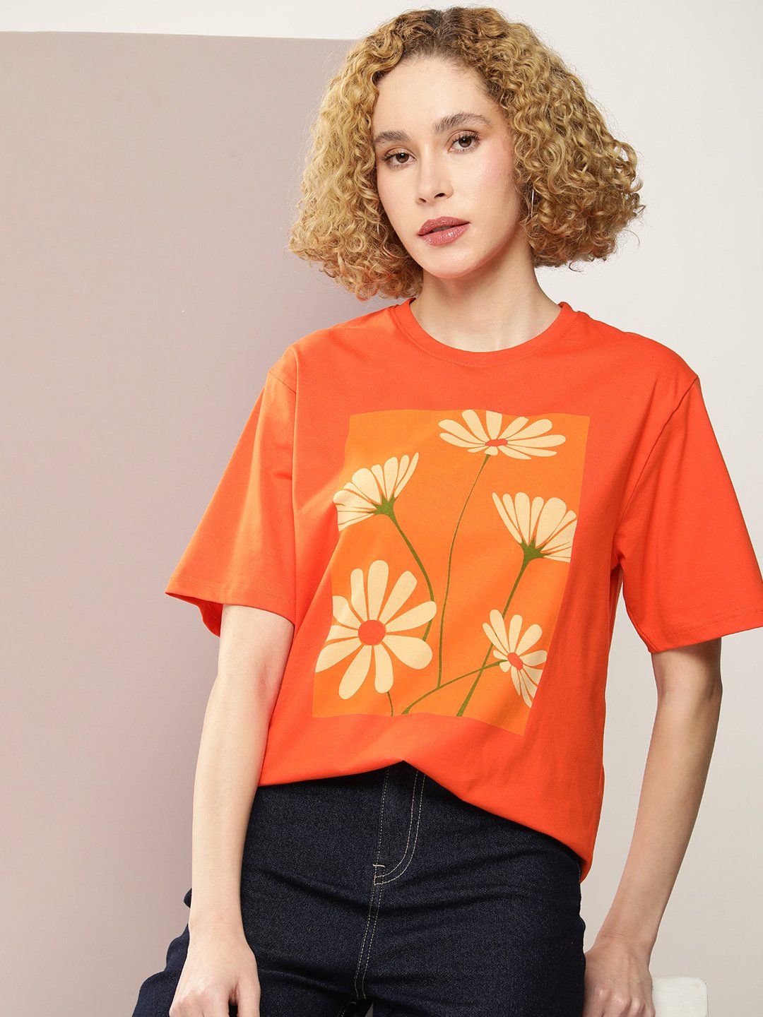 Womens Short Sleeve Round Neck Oversized Fit T-Shirt