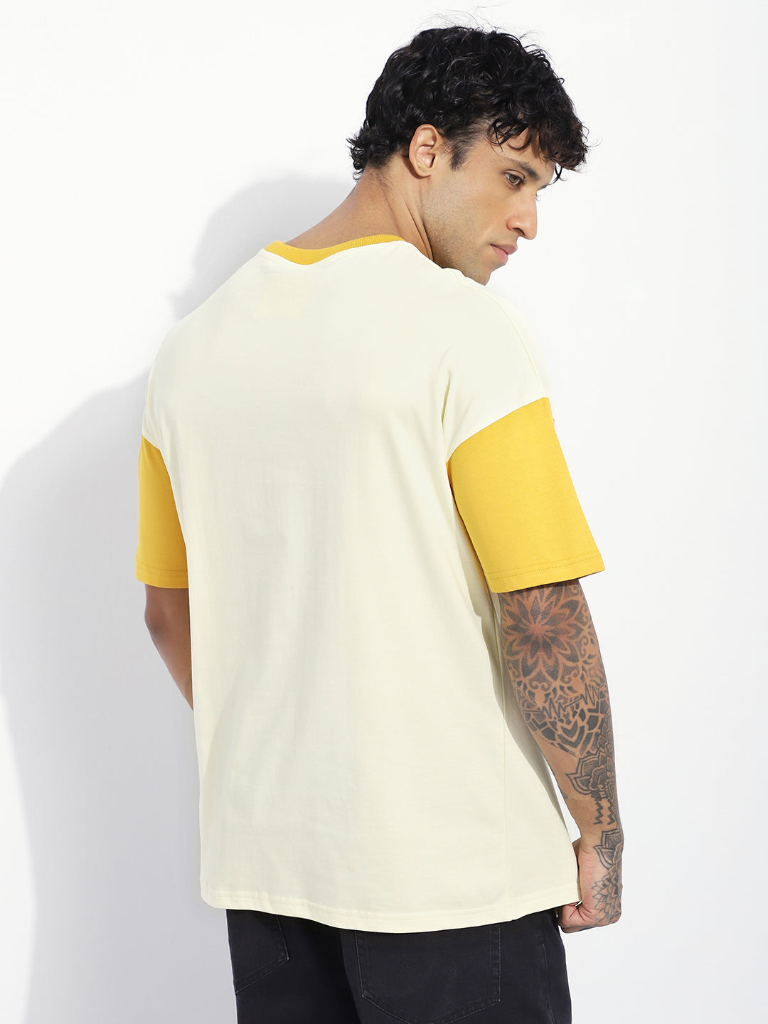Mens Half Sleeve Drop Shoulder Embroidery Oversized Fit T-Shirts