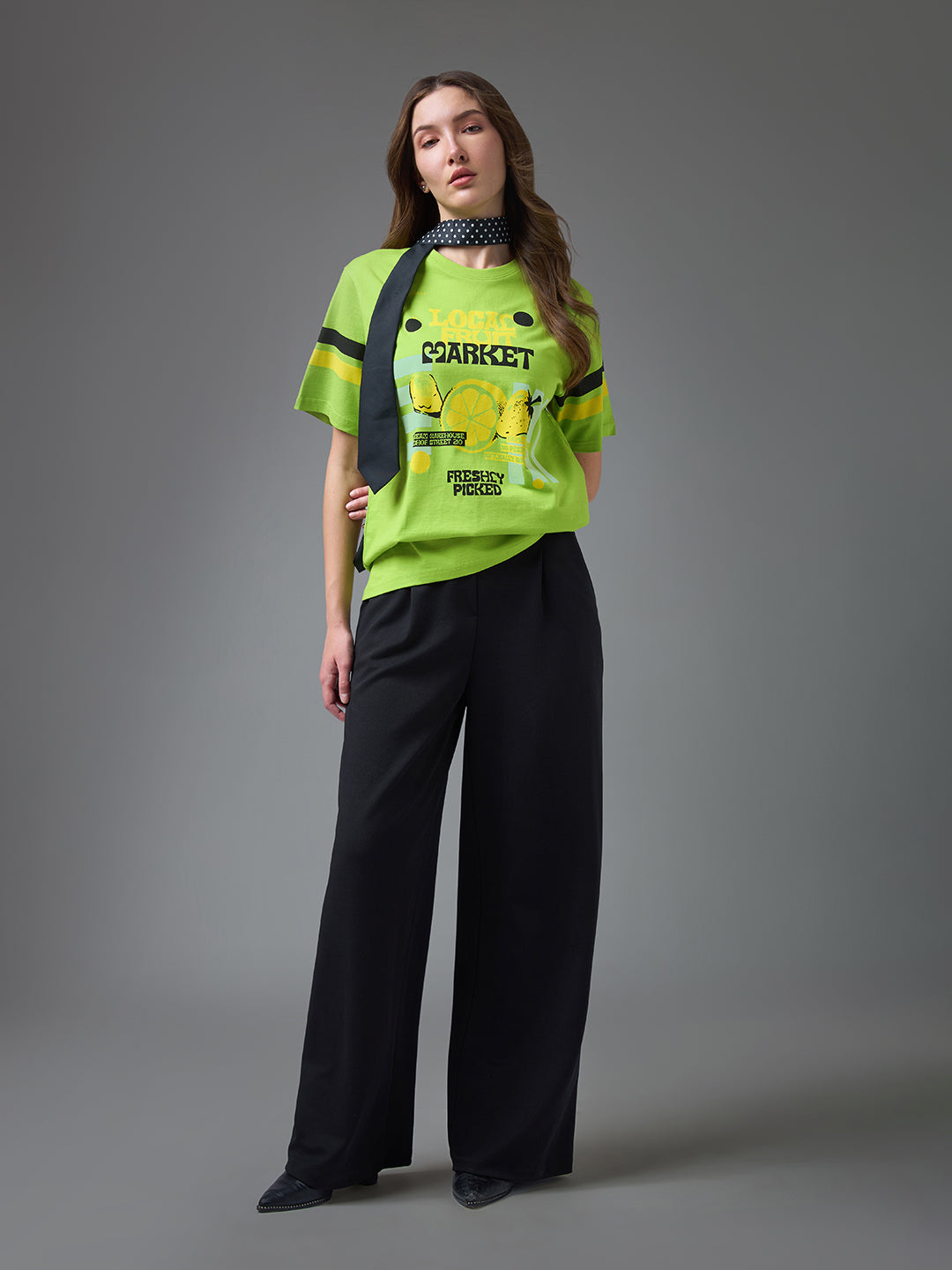 Womens Printed Round Neck Oversized Fit Tshirt