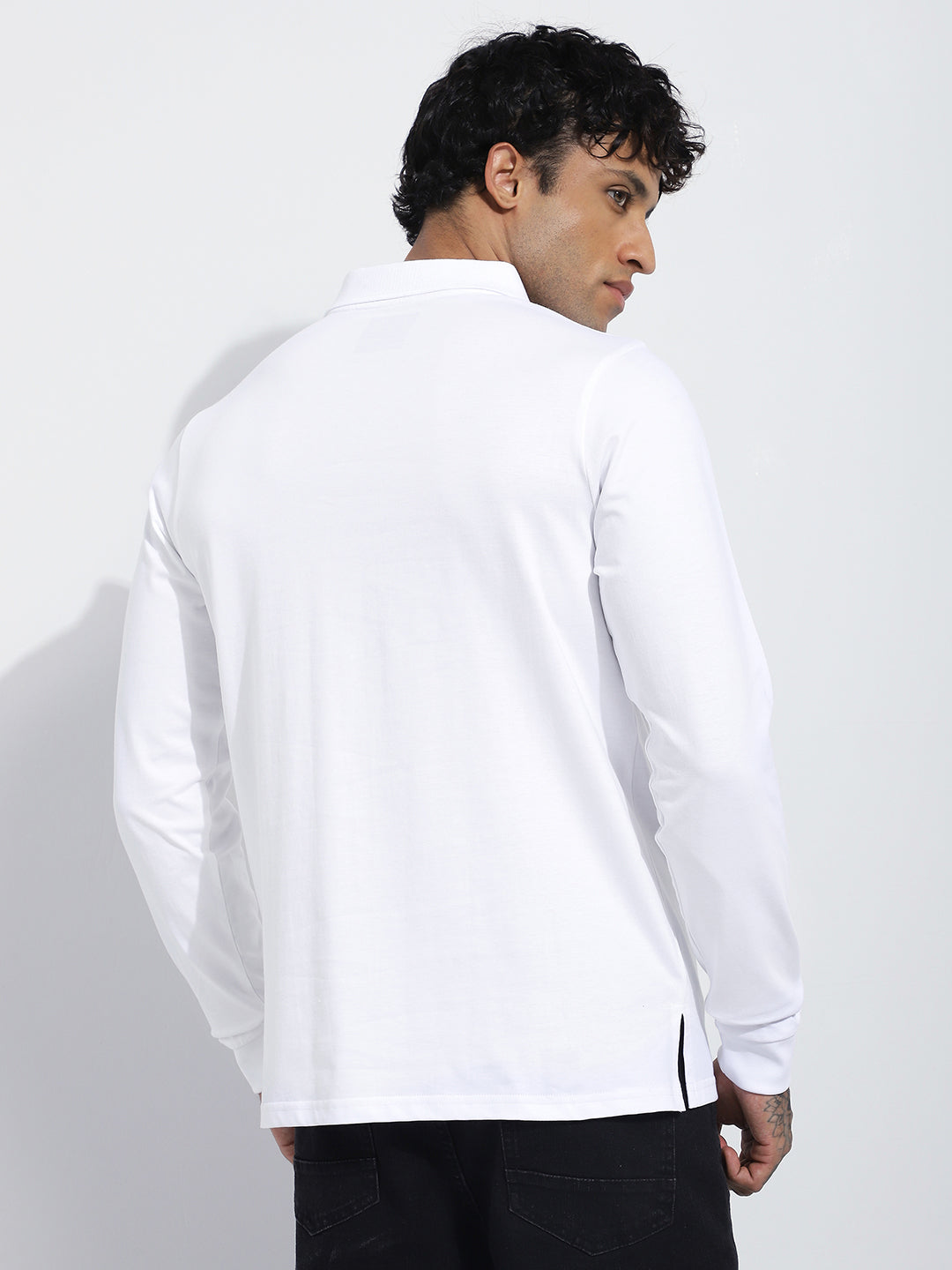 Mens Full Sleeve Polo Neck Solid Regular Fit Tshirts