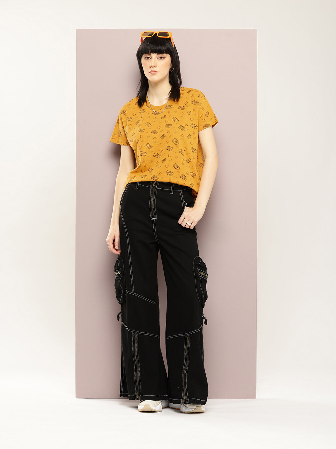 Womens Half Sleeve Round Neck All-Over Printed Boxy Fit Tshirts