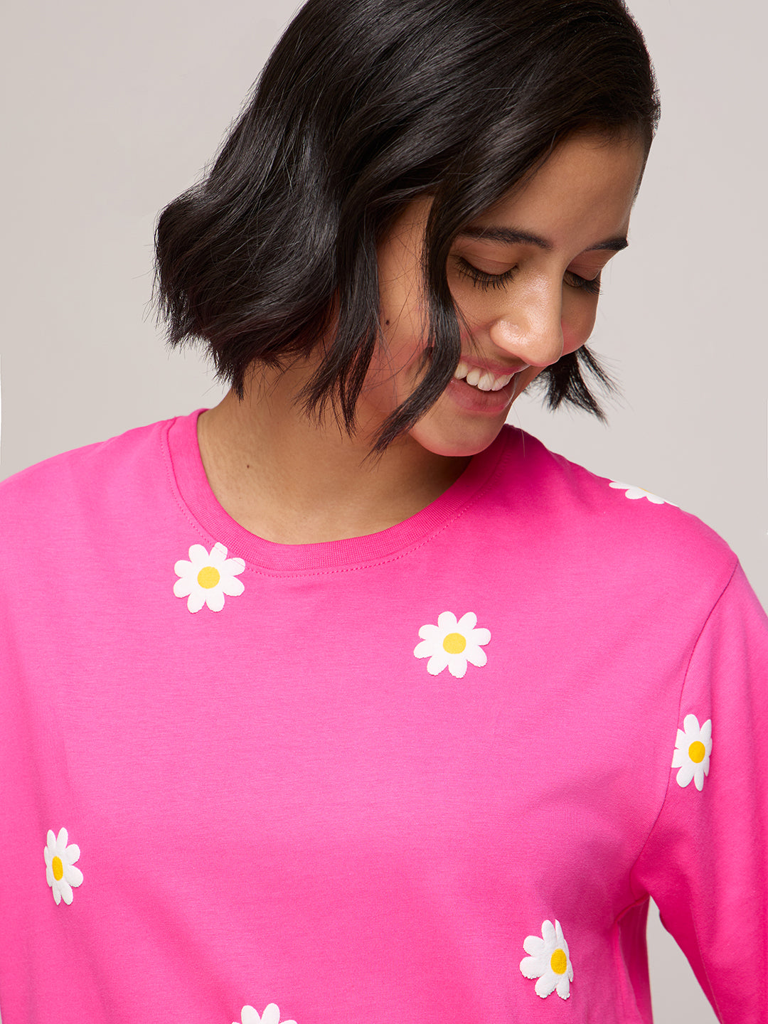 Womens Puff Printed Oversized Fit Cotton T-Shirt
