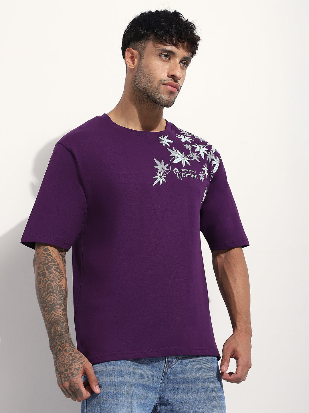 Mens Half Sleeve Round Neck Embroidered Oversized Fit Tshirts