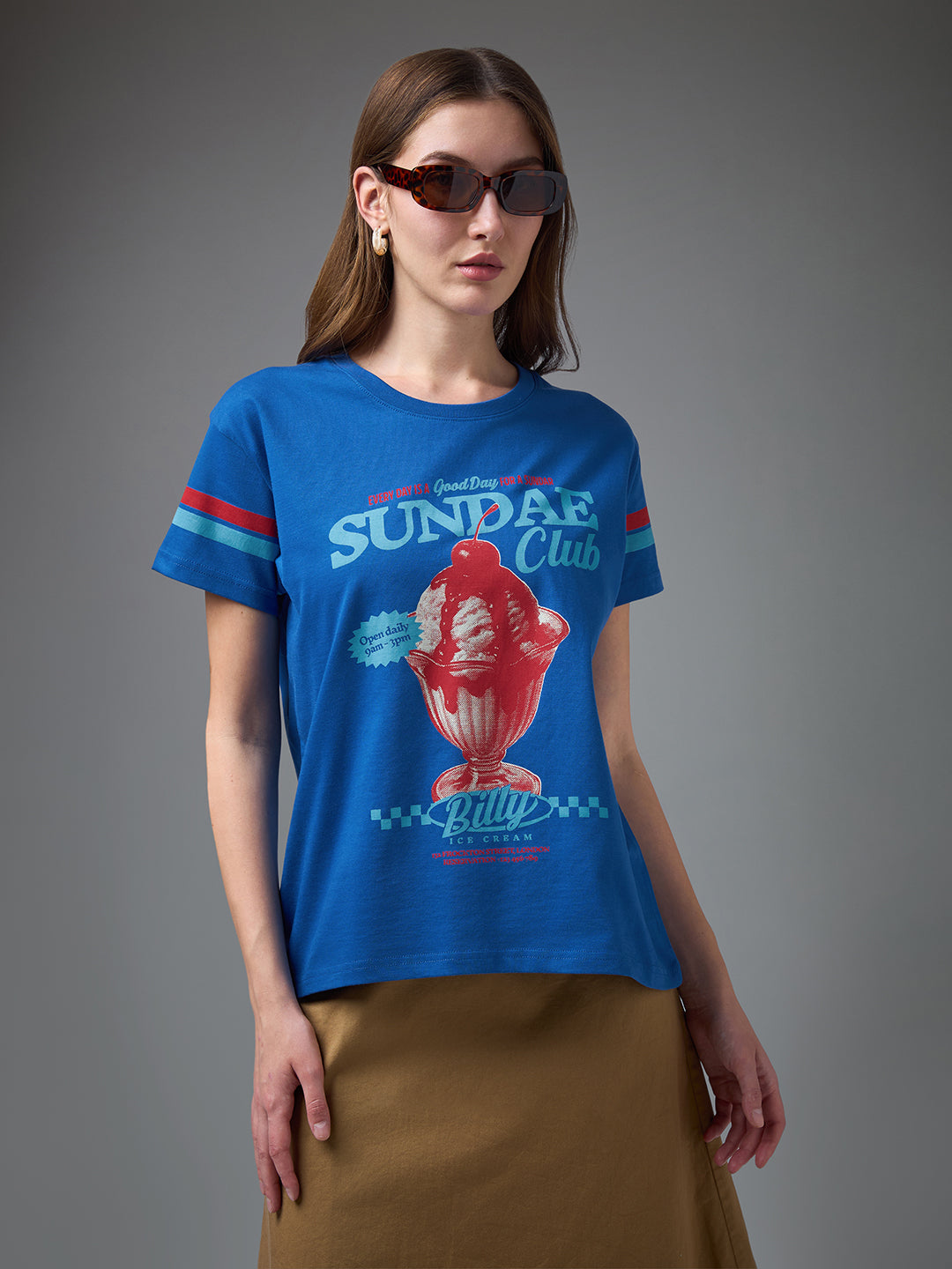 Womens Printed Round Neck Boxy Fit Tshirt
