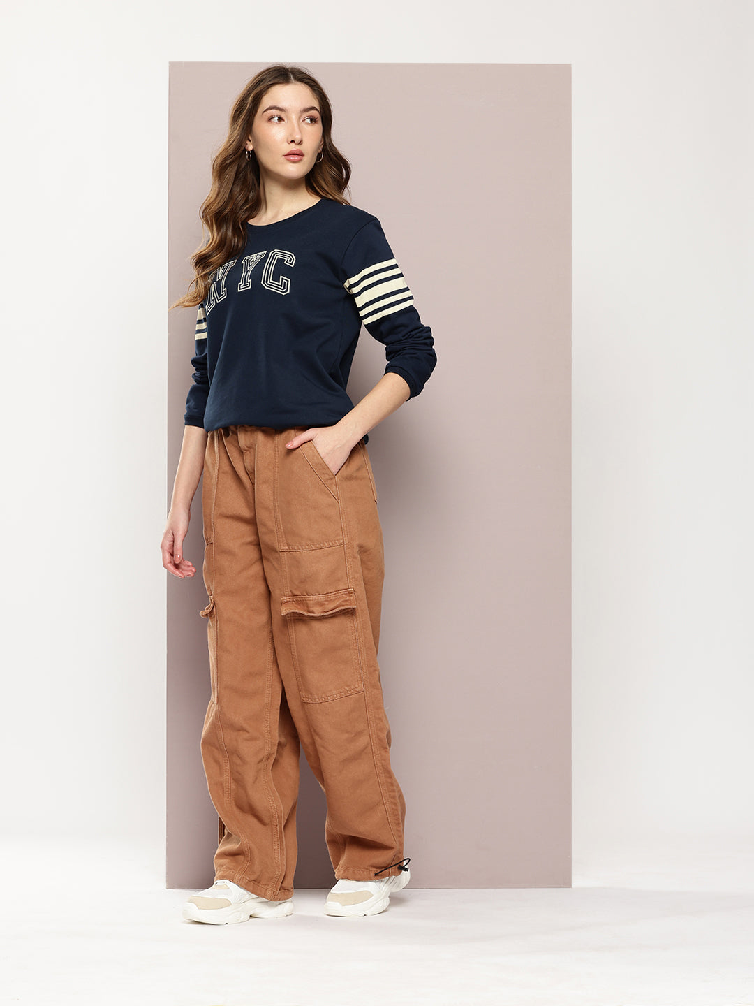 Womens Full Sleeve Round Neck Embroidered Relaxed Fit Tshirts