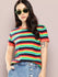 Womens Half Sleeve Round Neck All-Over Striped Regular Fit Tshirts