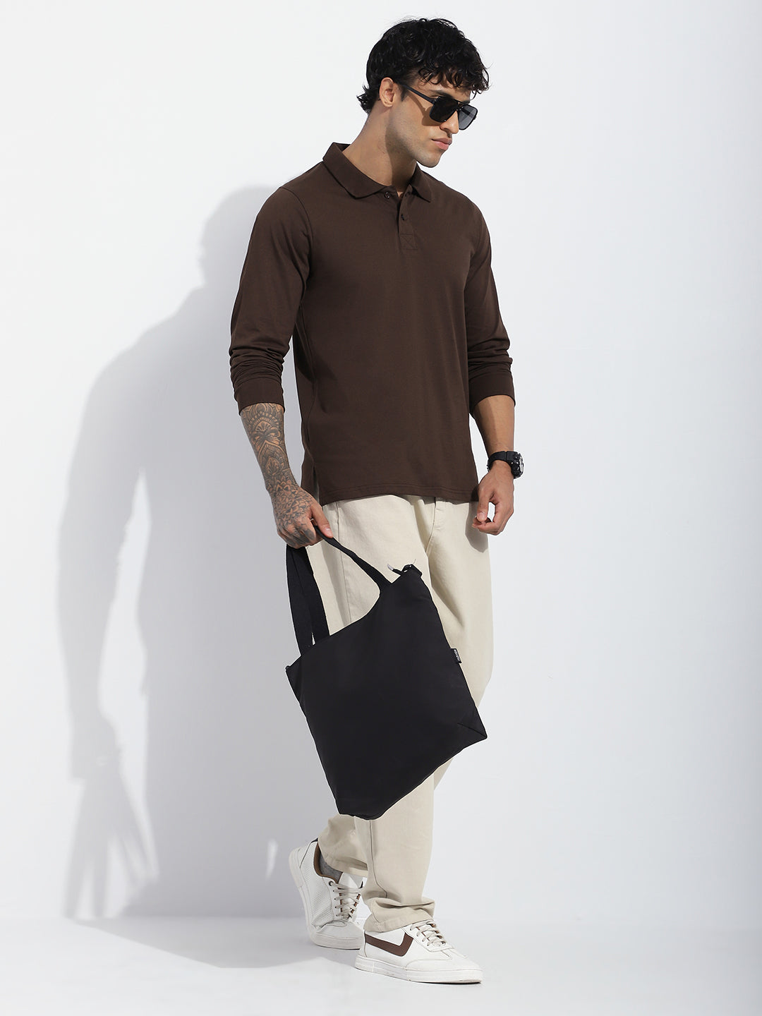 Mens Full Sleeve Polo Neck Solid Regular Fit Tshirts