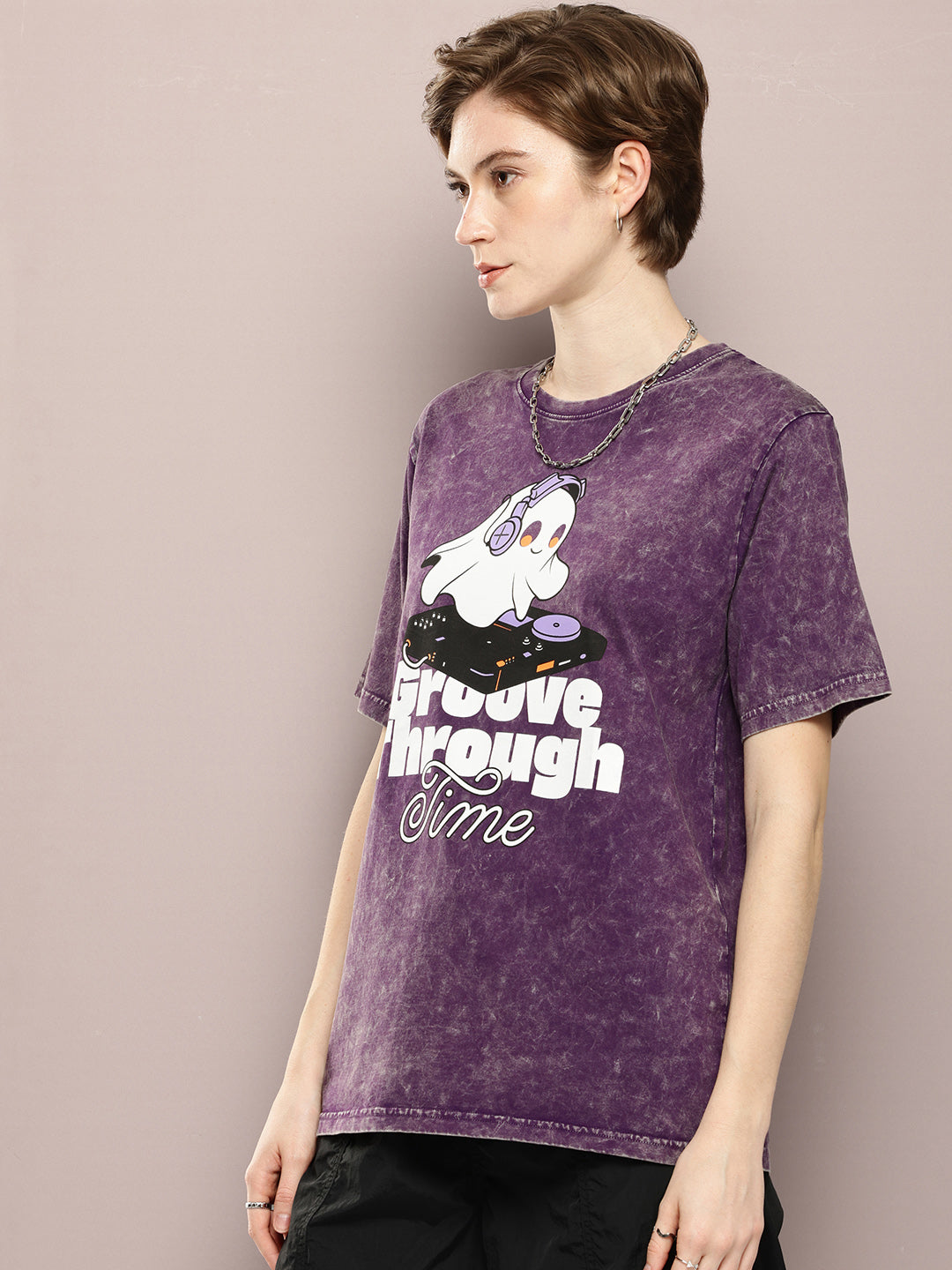 Womens Half Sleeve Round Neck Printed Oversized Fit Tshirts