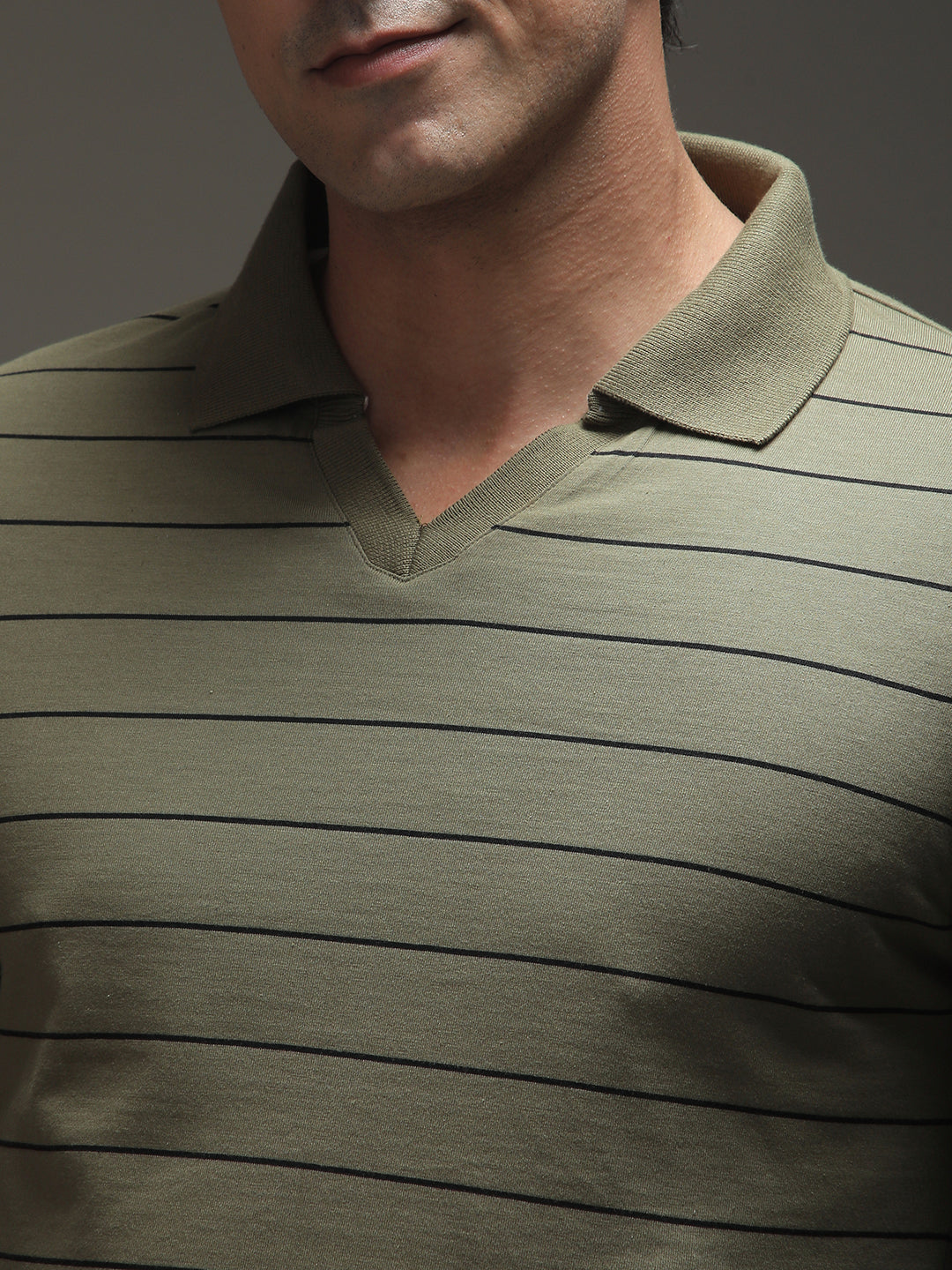 Mens Full Sleeve Polo Neck Striped Regular Fit Tshirts