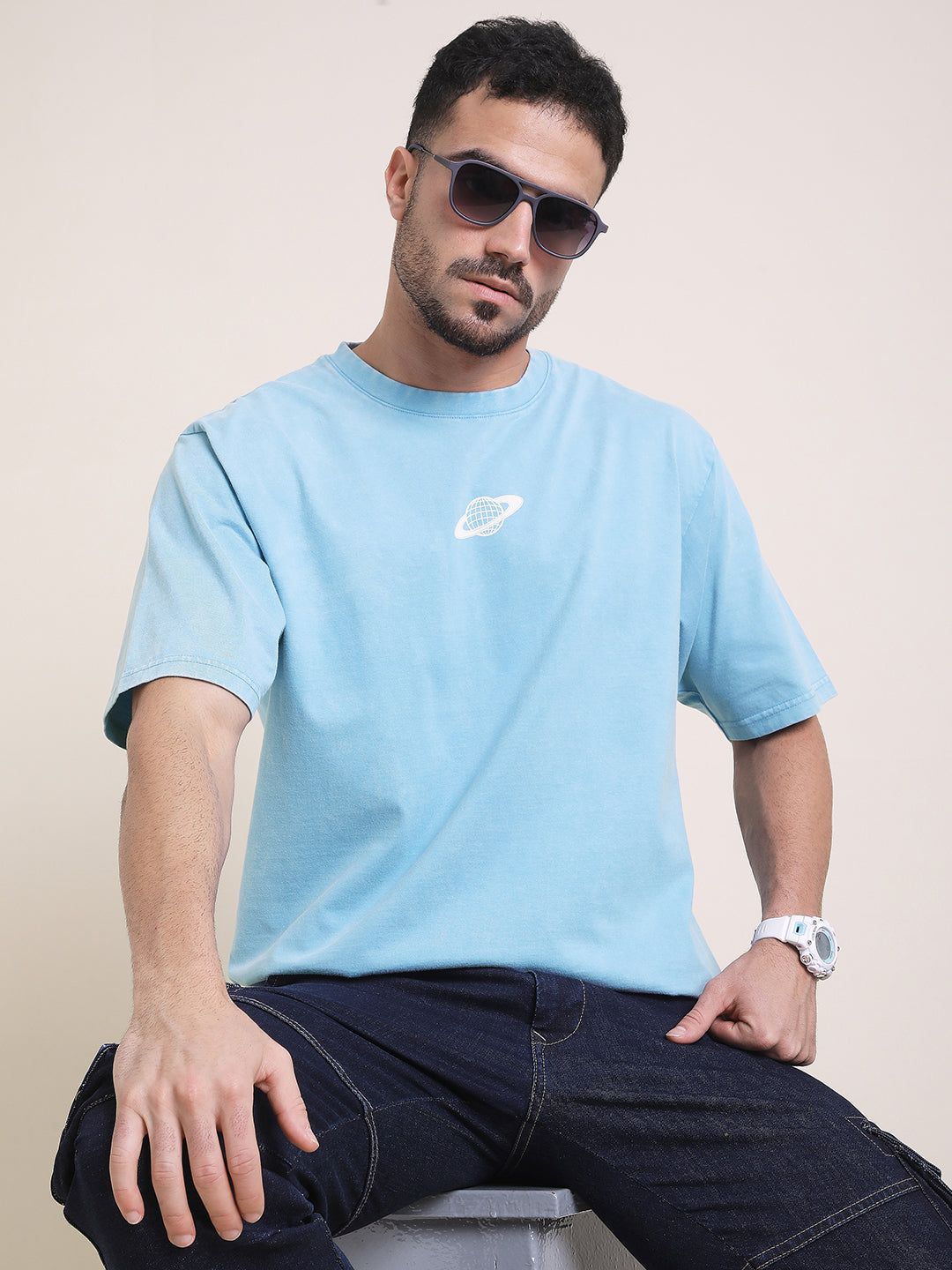 Mens Half Sleeve Round Neck Back Printed Oversized Fit Tshirts