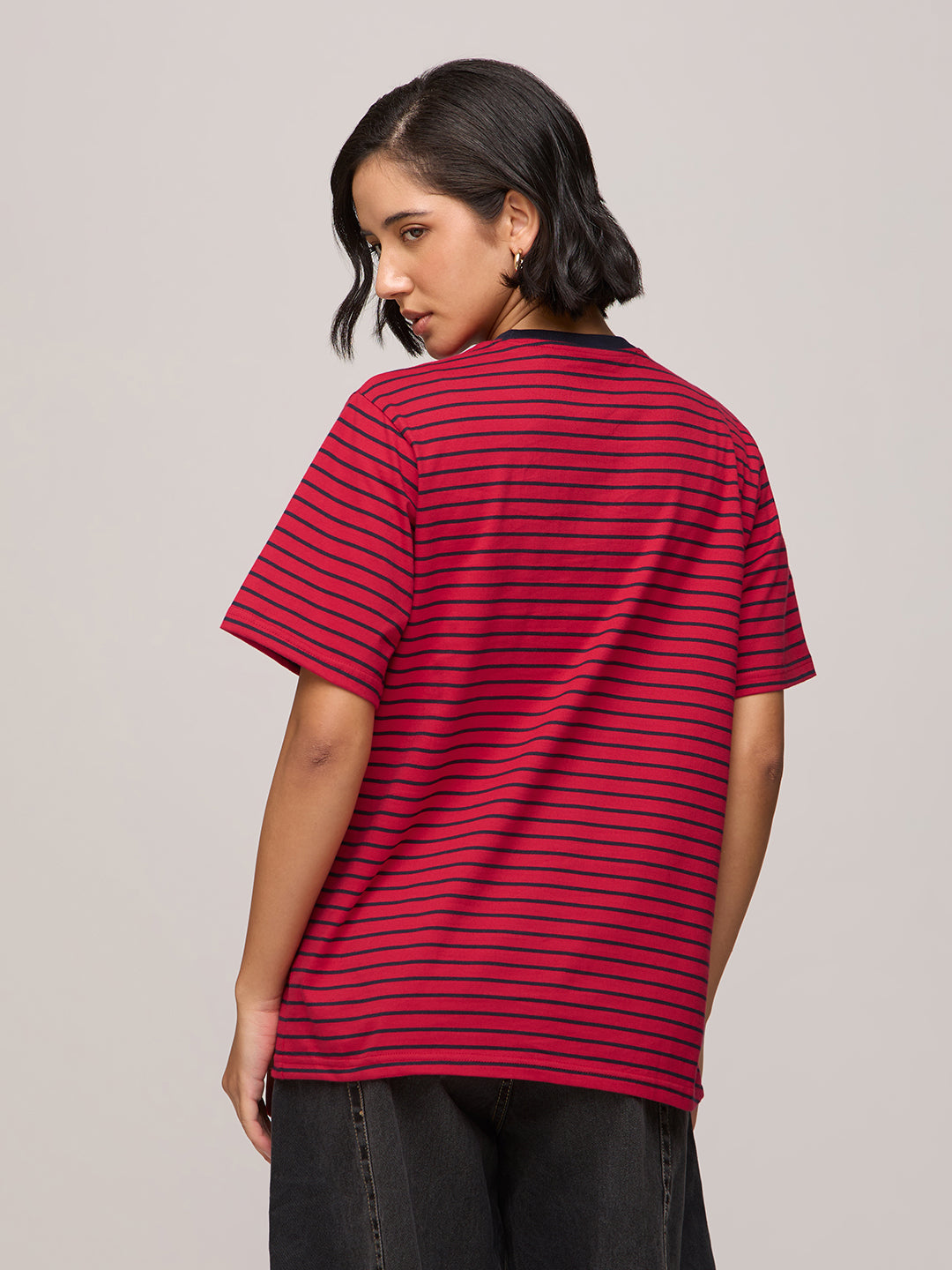 Womens Striped Oversized Fit Cotton T-Shirt