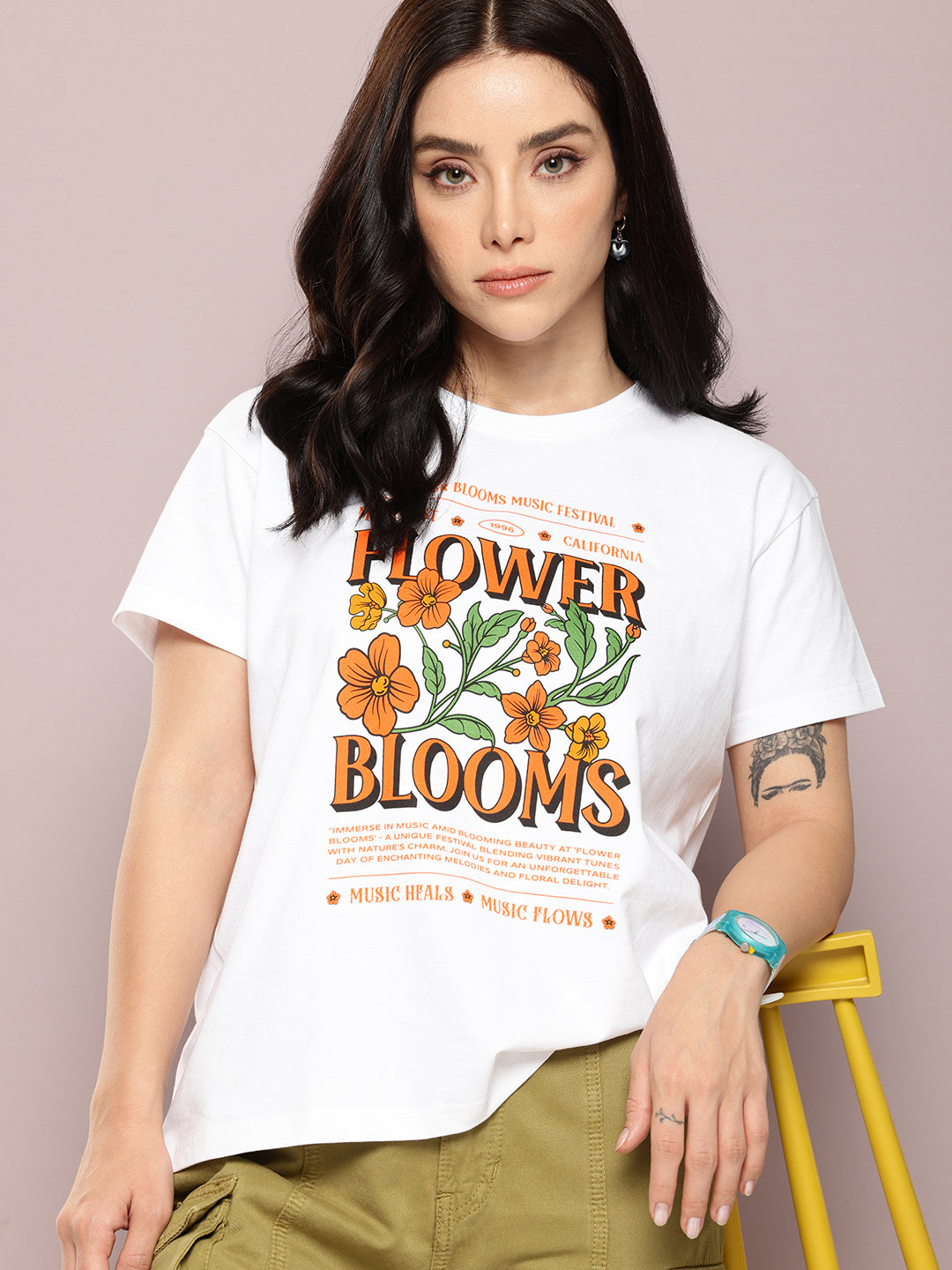 Womens Half Sleeve Round Neck Printed Boxy Fit Tshirts