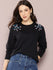 Womens Full Sleeve Round Neck Embroidered Oversized Fit Tshirts