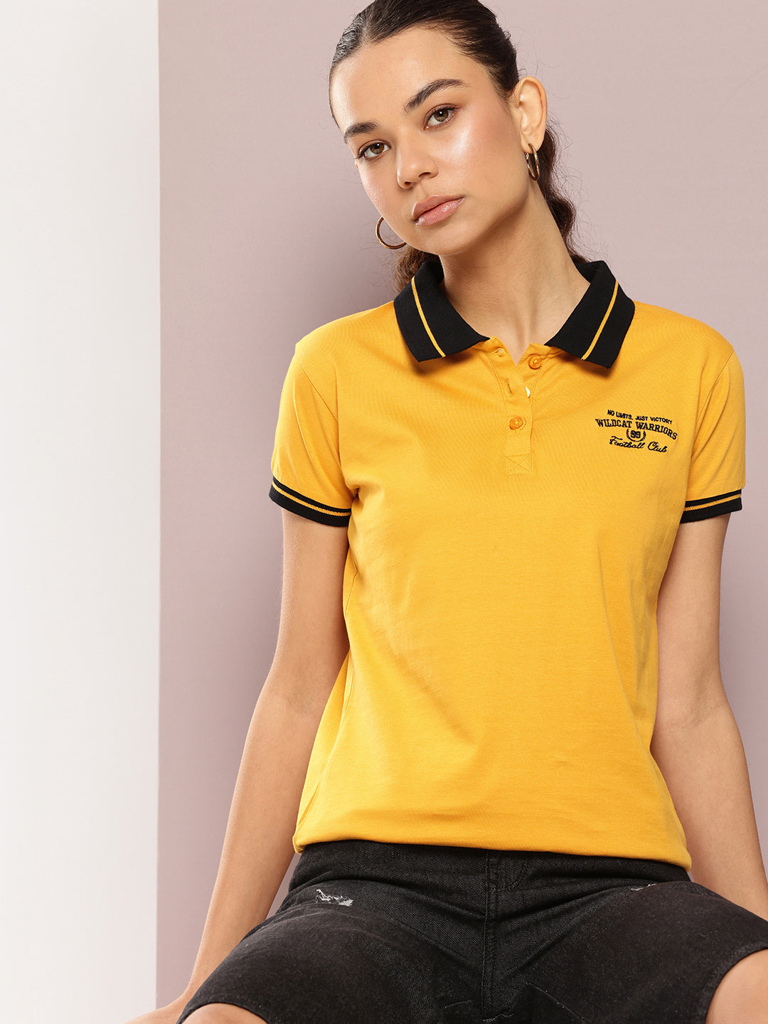 Womens Half Sleeve Polo Neck Embroidered Regular Fit Tshirts