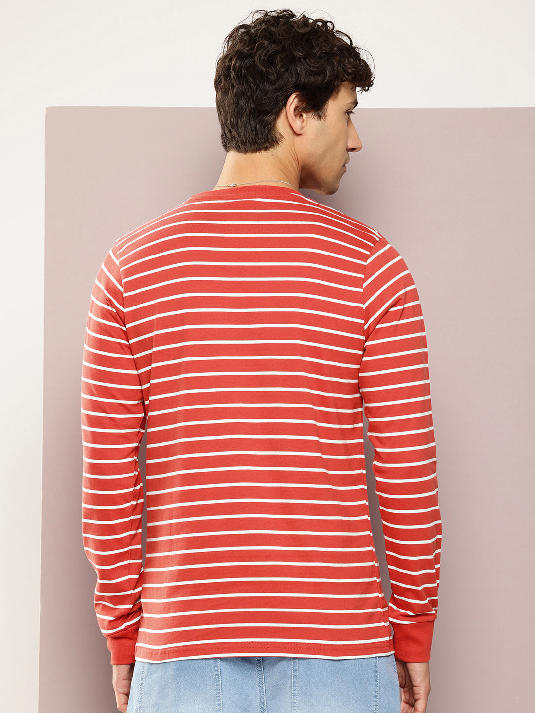 Mens Full Sleeve Round Neck All-Over Striped Regular Fit Tshirts