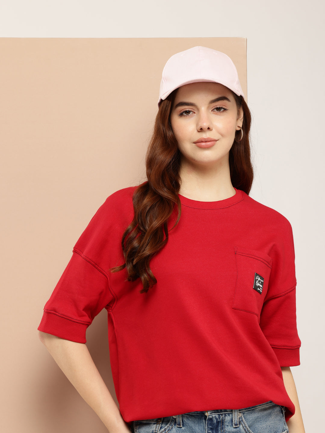 Womens Half Sleeve Round Neck Solid Oversized Fit Tshirts