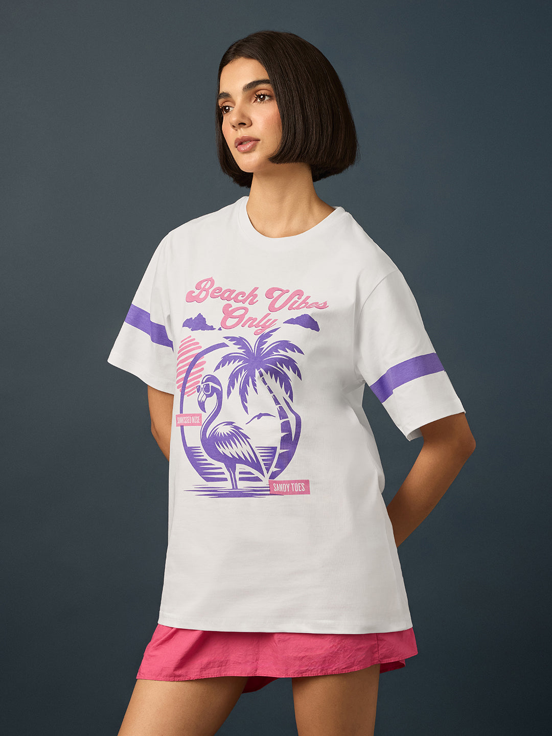 Womens Short Sleeve Printed Oversized Fit Tshirt 