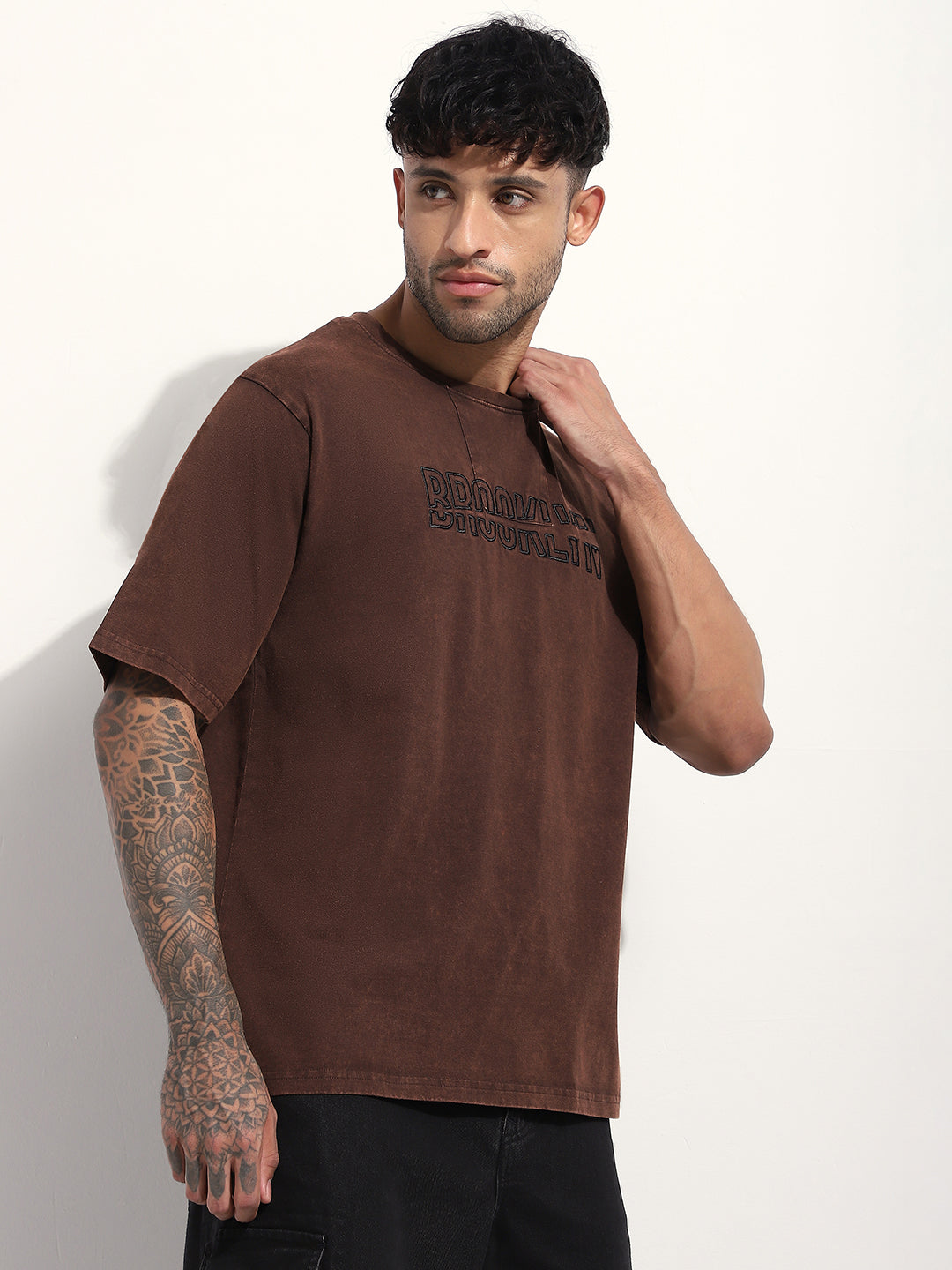 Mens Half Sleeve Round Neck Embroidered Oversized Fit Tshirts