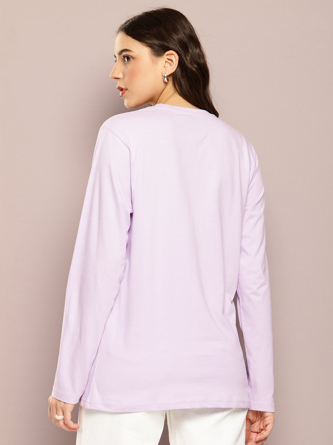 Womens Full Sleeve Round Neck Printed Oversized Fit Tshirts