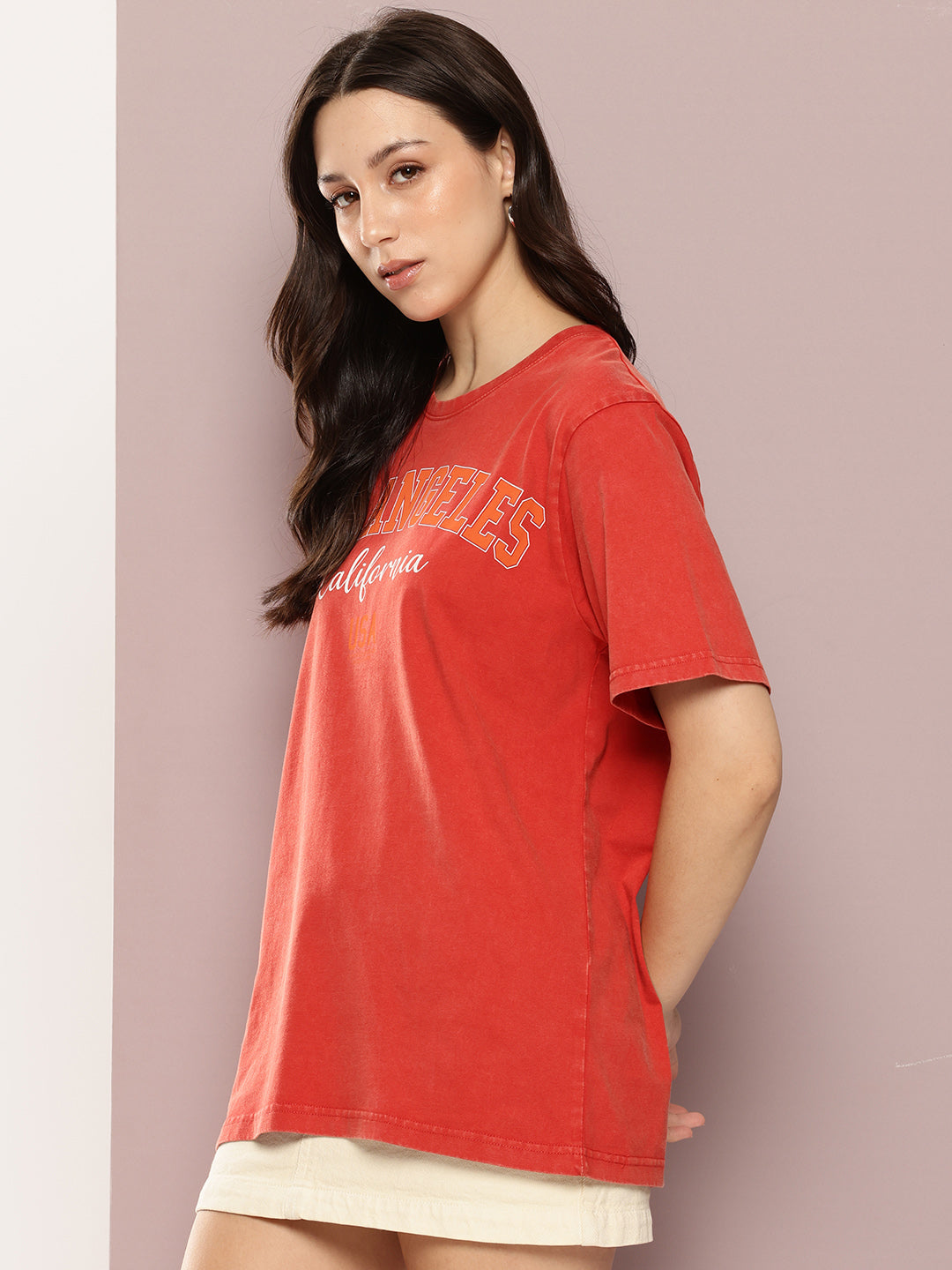 Womens Half Sleeve Round Neck Printed Oversized Fit Tshirts