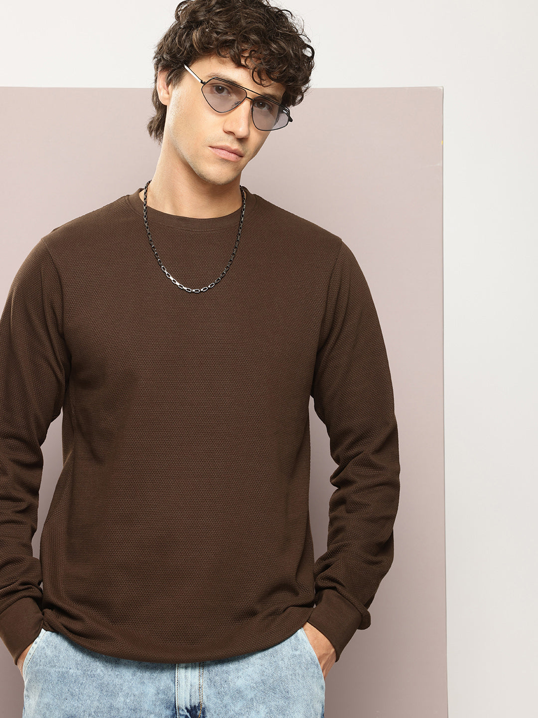 Mens Full Sleeve Round Neck Solid Regular Fit Tshirts