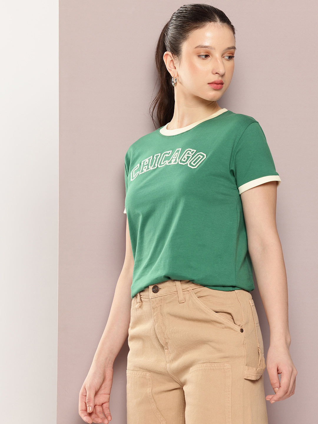 Womens Half Sleeve Round Neck Embroidery Regular Fit Tshirts