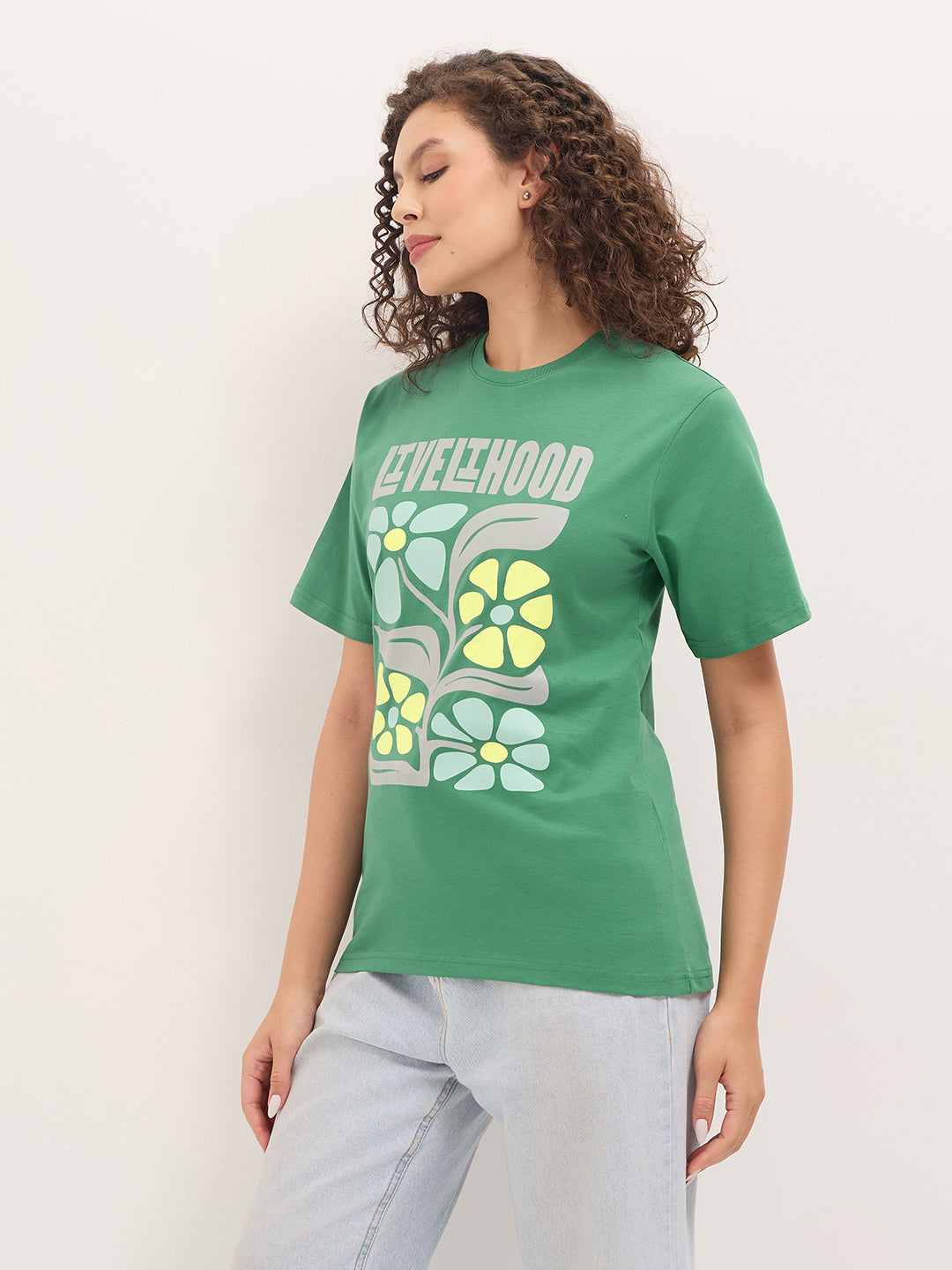 Womens Half Sleeve Round Neck Printed Oversized Fit Tshirts