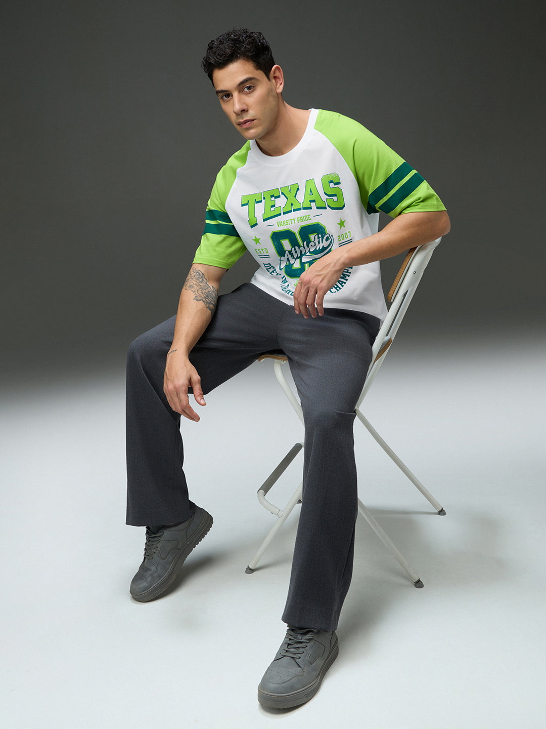 Mens Round Neck Raglan Sleeve Printed Oversized Fit Tshirt
