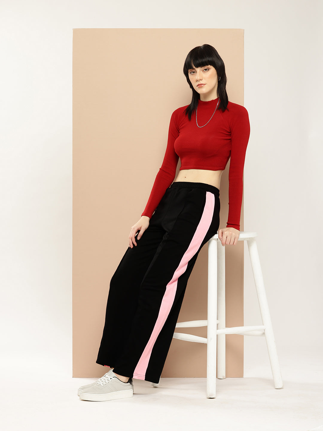 Women Colourblocked Cotton Relaxed Baggy Korean Pants