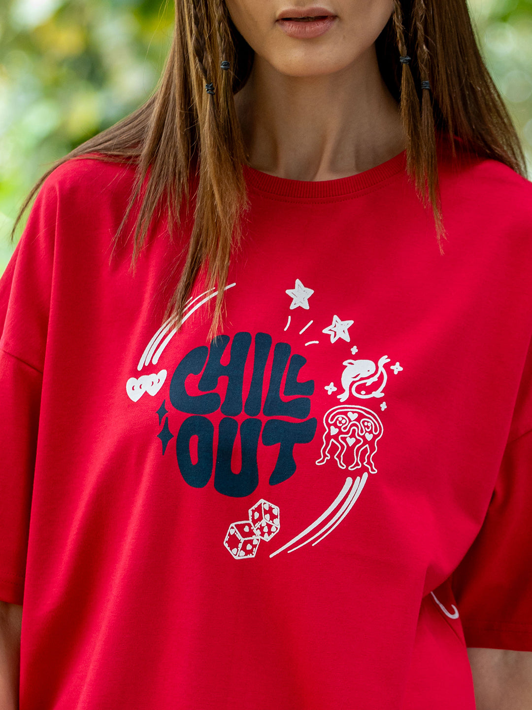Womens Half Sleeve Drop Shoulder Printed Oversized Fit T-Shirts