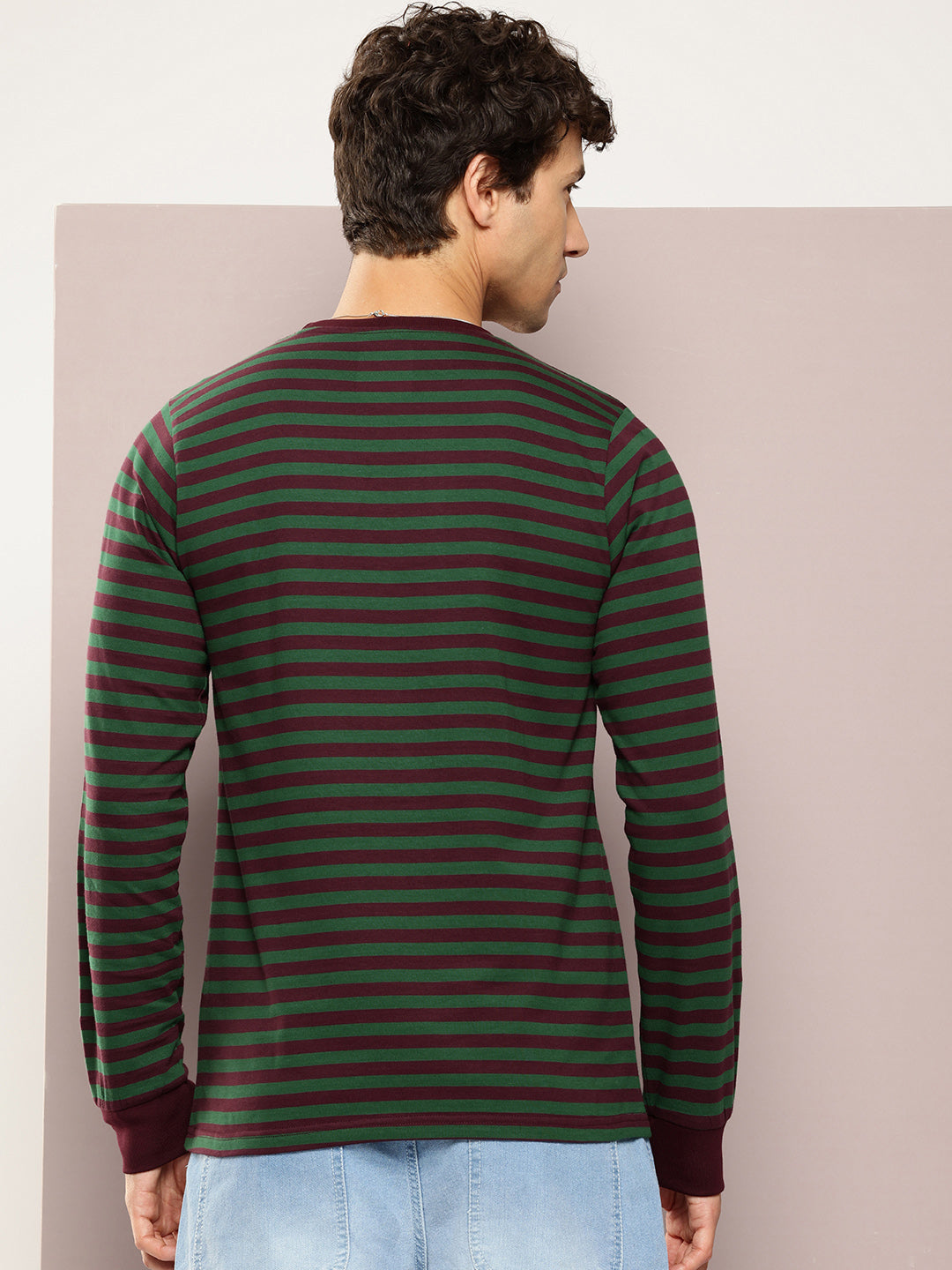 Mens Full Sleeve Round Neck All-Over Striped Regular Fit Tshirts