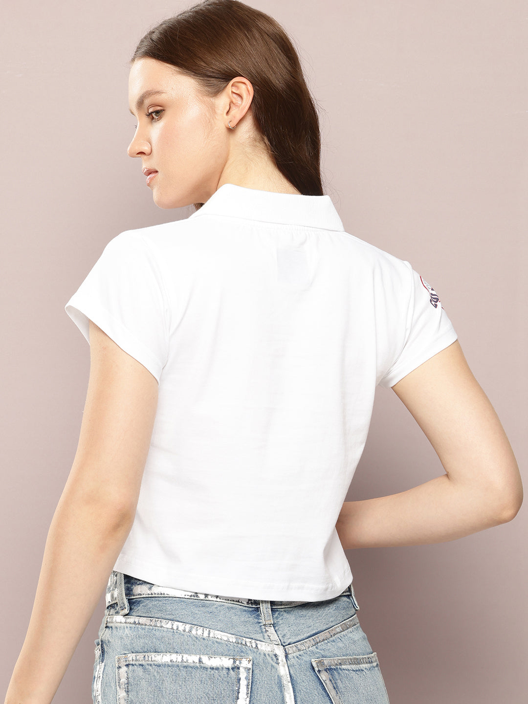Womens Half Sleeve Polo Neck Solid Regular Fit Tshirts
