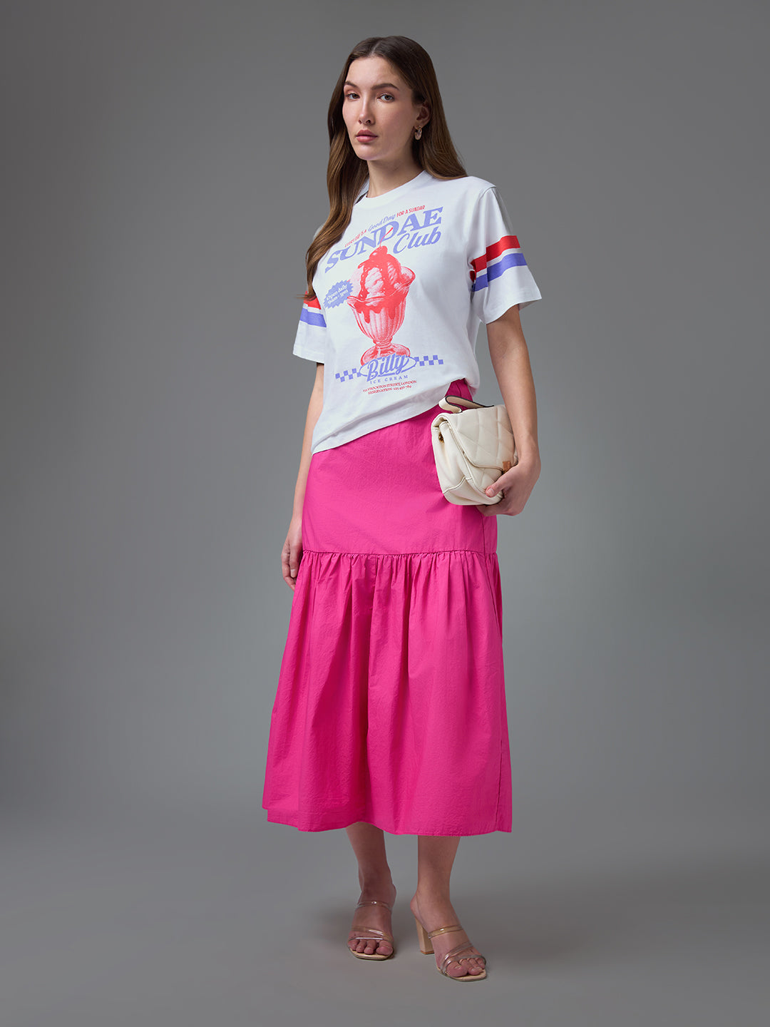 Womens Printed Round Neck Oversized Fit Tshirt