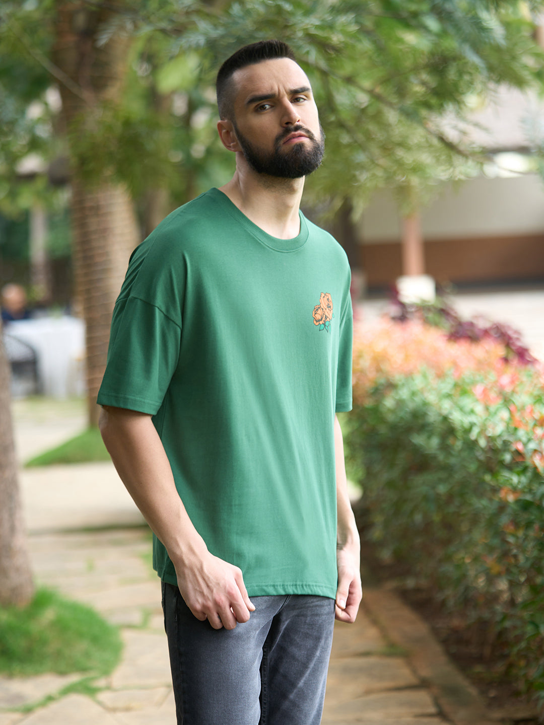 Mens Half Sleeve Drop Shoulder Printed Oversized Fit T-Shirts