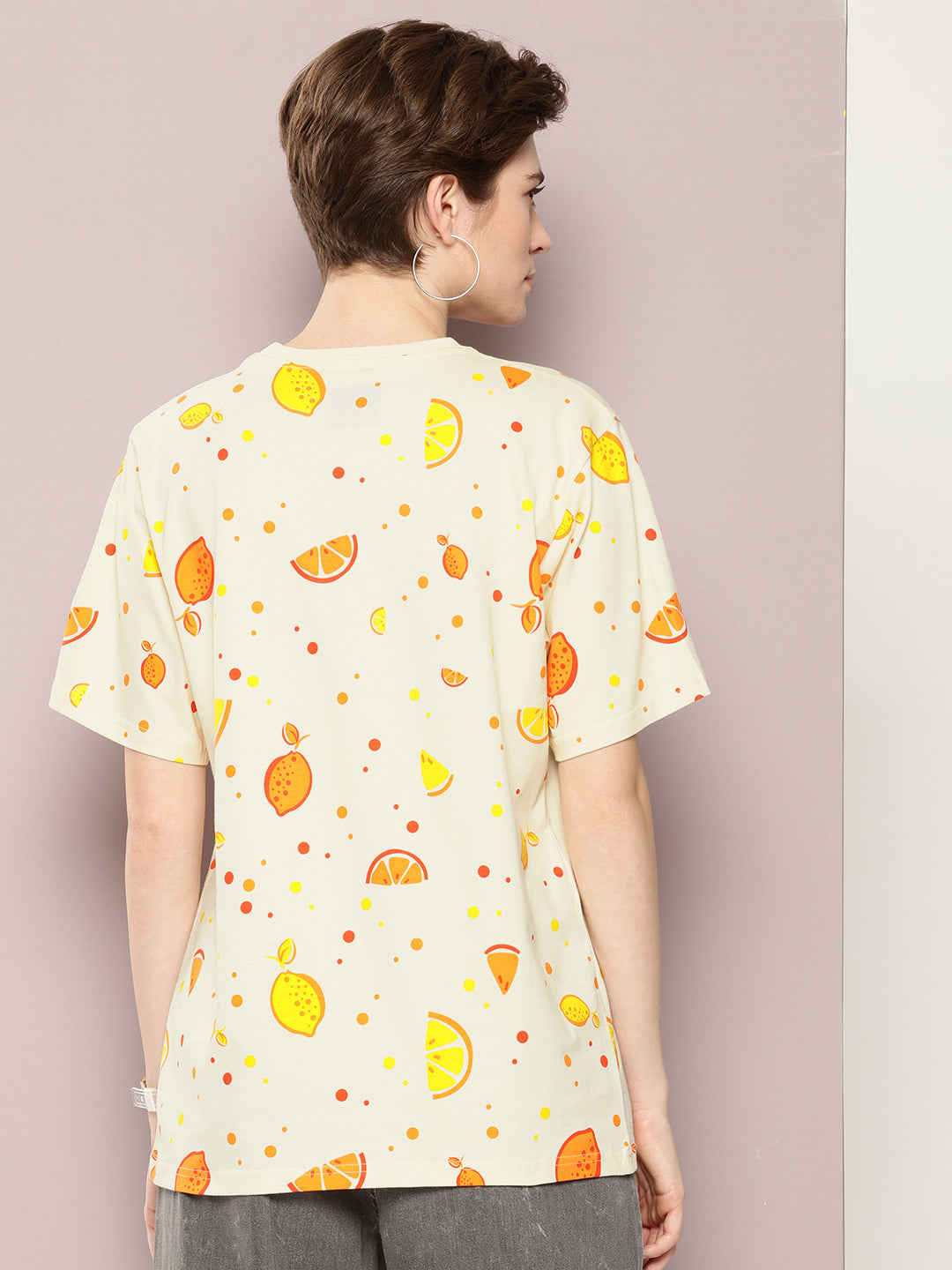 Womens Half Sleeve Round Neck All-Over Printed Oversized Fit Tshirts