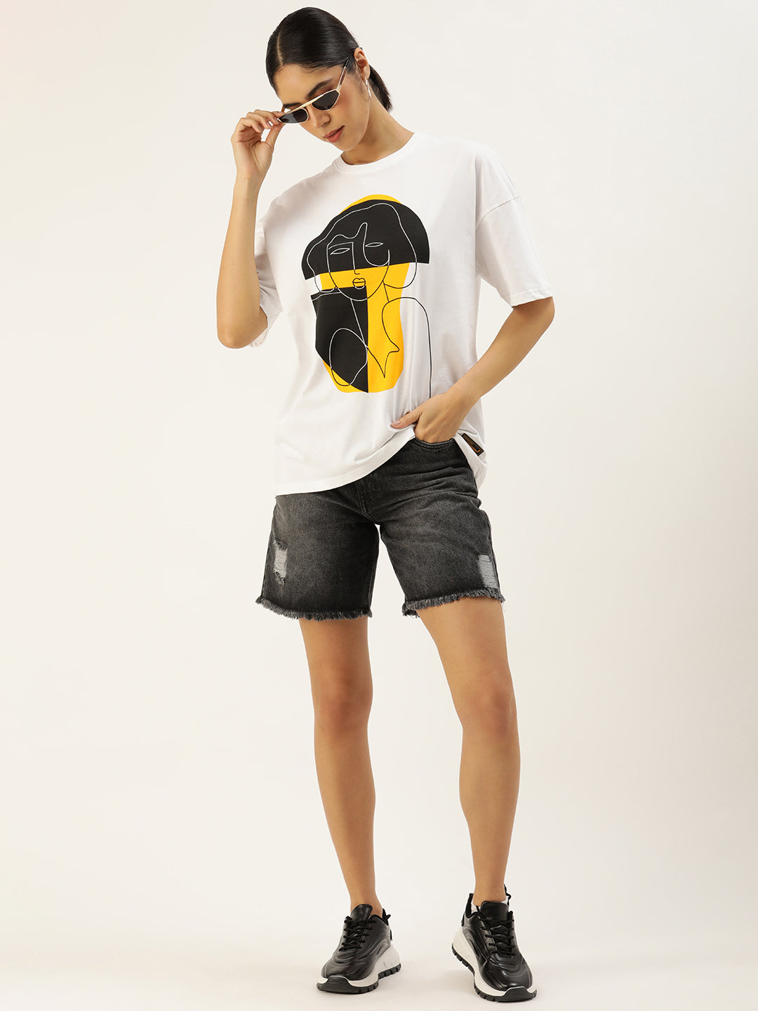 Womens Half Sleeve Drop Shoulder Printed Oversized Fit T-Shirts