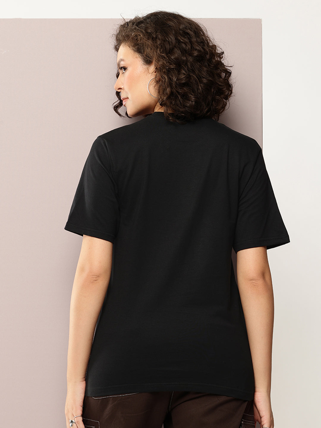 Womens Half Sleeve Round Neck Embroidery Oversized Fit Tshirts