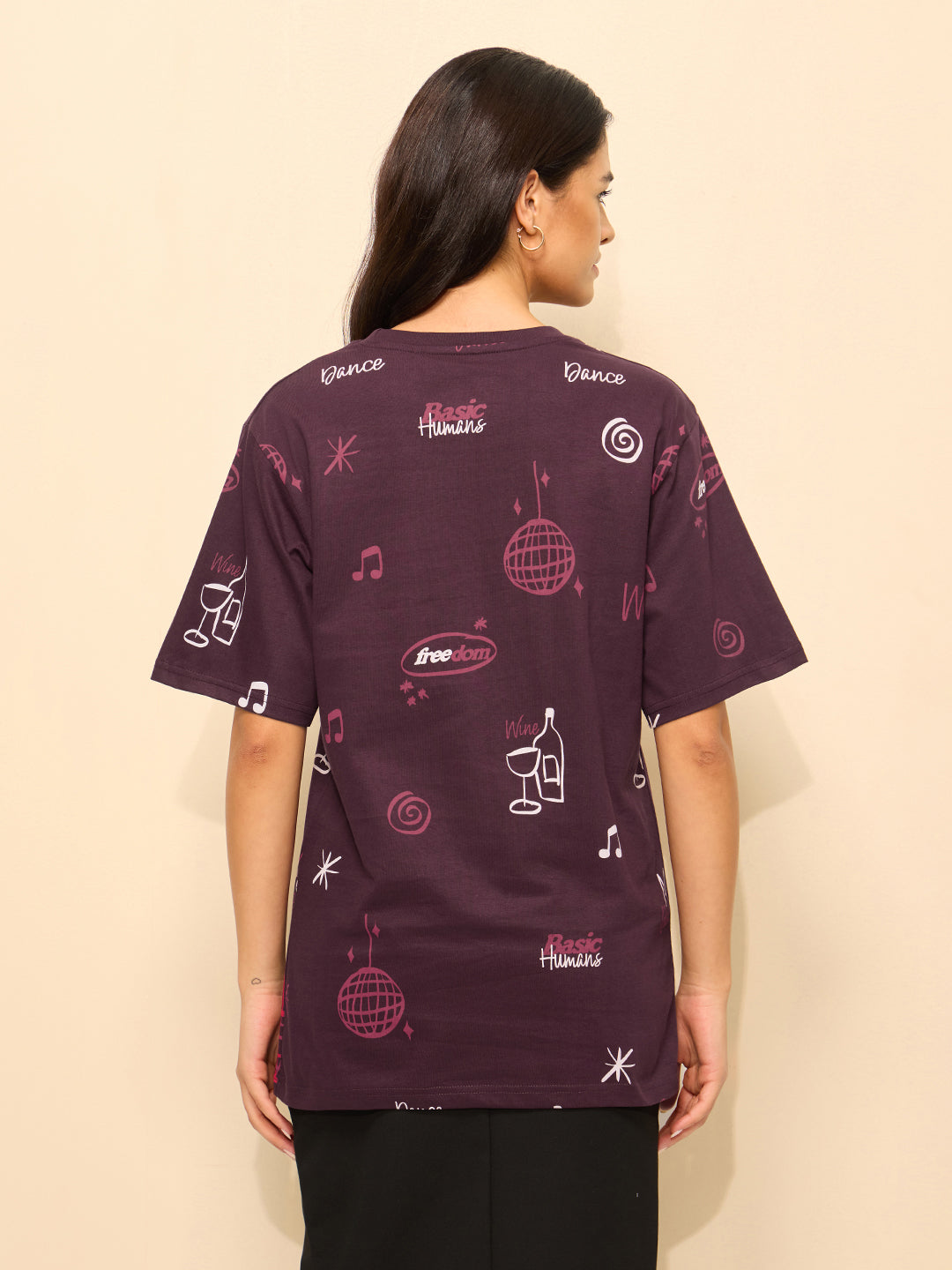 Womens All Over Printed Oversized Fit Cotton T-Shirt