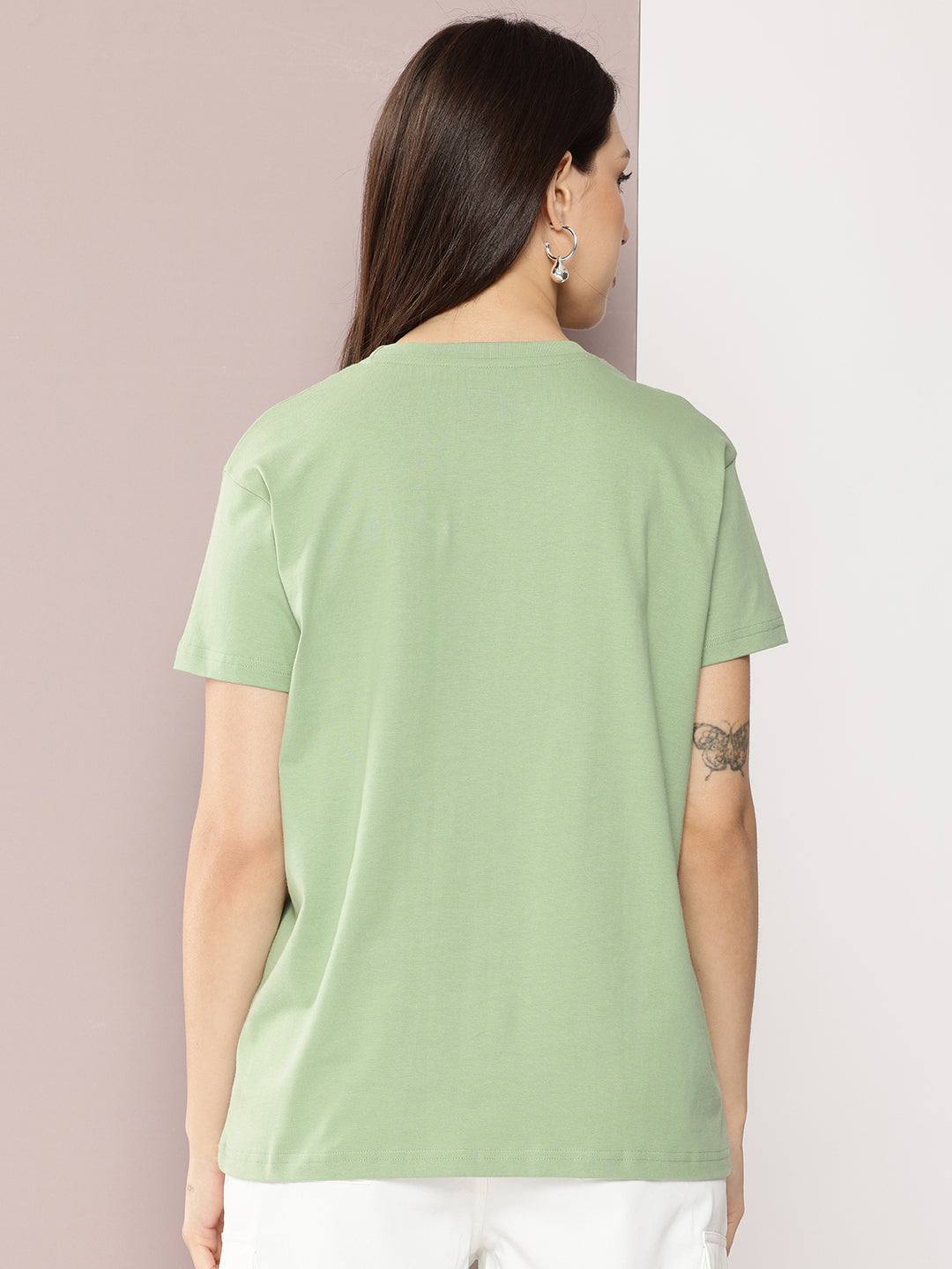 Womens Half Sleeve Round Neck Solid Boxy Fit Tshirts