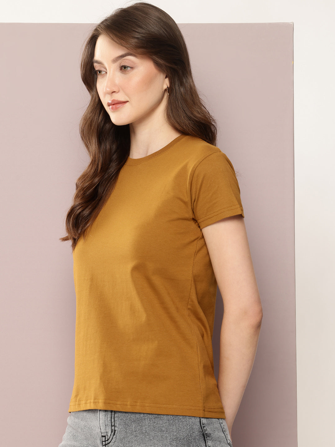 Womens Half Sleeve Round Neck Solid Regular Fit Tshirts