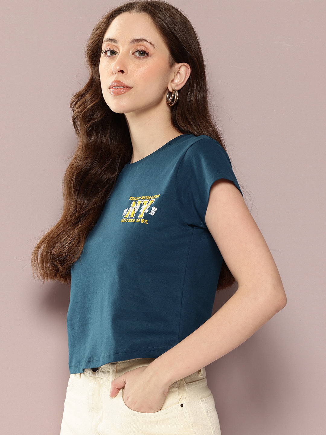 Womens Half Sleeve Round Neck Embroidered Regular Fit Tshirts