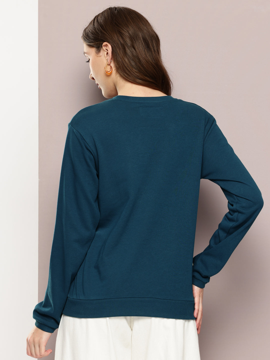Womens Full Sleeve Round Neck Embroidered Relaxed Fit Tshirts