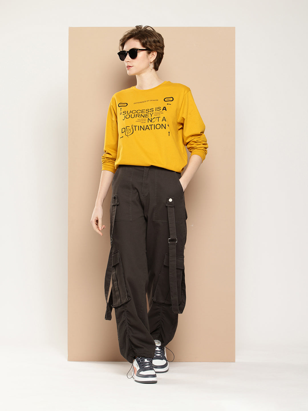 Womens Full Sleeve Round Neck Printed Oversized Fit Tshirts
