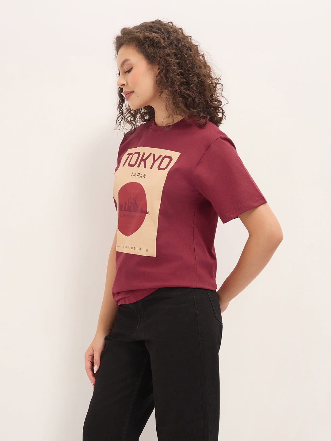 Womens Half Sleeve Round Neck Printed Oversized Fit Tshirts