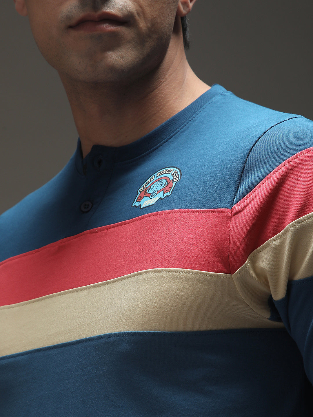 Mens Full Sleeve Henley Neck Printed Regular Fit Tshirts